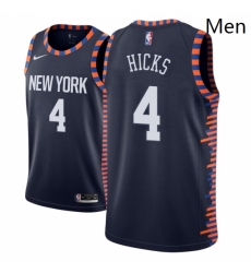 Men NBA 2018 19 New York Knicks 4 Isaiah Hicks City Edition Navy Jersey 