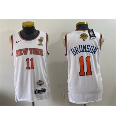 Men New Yok Knicks  11 Jalen Brunson White 2026 Finals Champions Patch Statement Edition Stitched Jersey