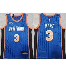 Men New Yok Knicks 3 Josh Hart Blue City Edition Stitched Basketball Jersey