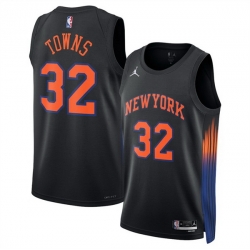 Men New Yok Knicks 32 Karl Anthony Towns Black 2025 Statement Edition Stitched Basketball Jersey