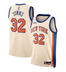 Men New Yok Knicks 32 Karl Anthony Towns Cream 2025 26 City Edition Stitched Basketball Jersey Men New Yok Knicks 32 Karl Anthony Towns Cream 2025 26 City Edition Stitched Basketball Jersey