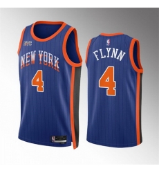 Men New Yok Knicks 4 Malachi Flynn Blue 2023 24 City Edition Stitched Basketball Jersey