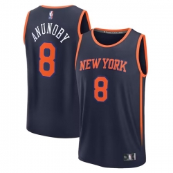 Men New Yok Knicks 8 OG Anunoby Navy Statement Edition Stitched Basketball Jersey