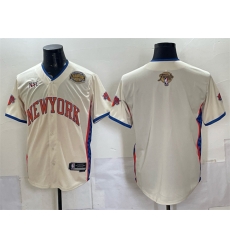 Men New York Knicks Blank Cream 2026 Finals   Eastern Conference Champions Patch Stitched Baseball Jersey