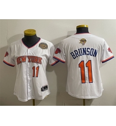 Women New York Knicks  11 Jalen Brunson White 2026 Finals   Eastern Conference Champions Patch Stitched Baseball Jersey