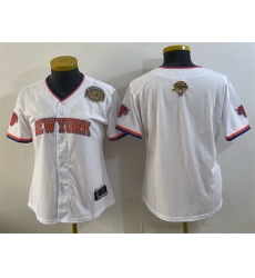 Women New York Knicks Blank White 2026 Finals Eastern Conference Champions Patch Stitched Baseball Jersey Women New York Knicks Blank White 2026 Finals Eastern Conference Champions Patch Stitched Baseball Jersey