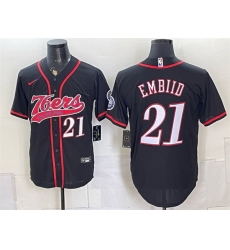 Men Philadelphia 76ers  21 Joel Embiid Black Cool Base Stitched Baseball Jersey