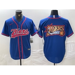 Men Philadelphia 76ers Team Big Logo Royal Cool Base Stitched Baseball Jersey