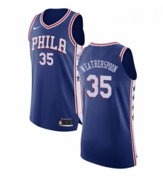 Mens Nike Philadelphia 76ers 35 Clarence Weatherspoon Authentic Blue Road NBA Jersey Icon Edition 