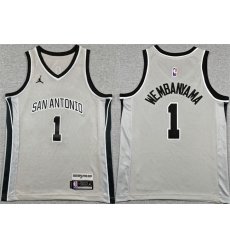 Youth San Antonio Spurs 1 Victor Wembanyama Silver 2025 Statement Edition Stitched Jersey
