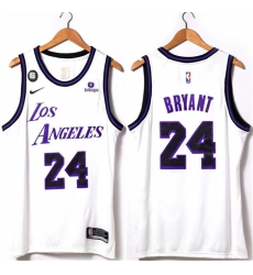 Men Los Angeles Lakers 24 Kobe Bryant 2022 23 White With NO 6 Patch Stitched Basketball Jersey