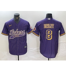 Men Los Angeles Lakers 8 Kobe Bryant Purple Pinstripe Cool Base Stitched Baseball Jersey 2