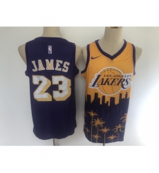 Men's Los Angeles Lakers #23 LeBron James Purple Salute To Service Stitched Basketbal Jersey