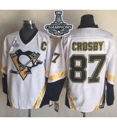 Penguins #87 Sidney Crosby White CCM Throwback 2017 Stanley Cup Finals Champions Stitched NHL Jersey