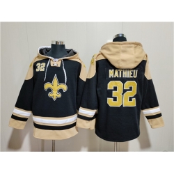 Men New Orleans Saints 32 Tyrann Mathieu Black Ageless Must Have Lace Up Pullover Hoodie