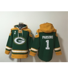 Men Green Bay Packers  1 Micah Parsons Green Lace Up Pullover Hoodie
