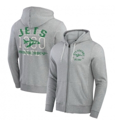 Men New York Jets Heather Gray Vintage Stripe Full Zip Hoodie