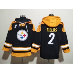 Men Pittsburgh Steelers 2 Justin Fields Black Ageless Must Have Lace Up Pullover Hoodie