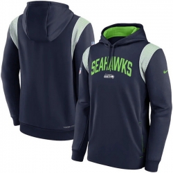 Men Seattle Seahawks College Navy Sideline Stack Performance Pullover Hoodie 002