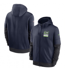 Men Seattle Seahawks Nike Sideline Impact Lockup Performance Full Zip Hoodie College Navy