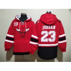 Men Chicago Bulls 23 Michael Jordan Red Ageless Must Have Lace Up Pullover Hoodie