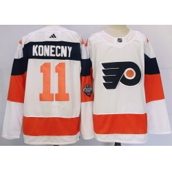 Men Philadelphia Flyers 11 Travis Konecny White 2023 2024 Stadium Series Stitched Jersey