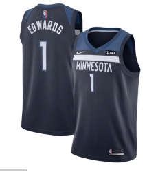 Men Minnesota Timberwolves 1 Anthony Edwards Navy Icon Edition 75th Anniversary Swingman Stitched Jersey