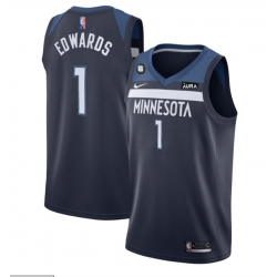 Men Minnesota Timberwolves 1 Anthony Edwards Navy Icon Edition With NO 6 Patch Swingman Stitched Jersey