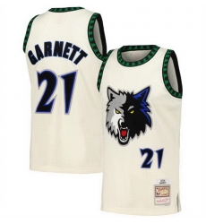 Men Minnesota Timberwolves 21 Kevin Garnett White Throwback Stitched Jersey