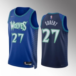 Men Minnesota Timberwolves 27 Rudy Gobert 2021 22 Blue City Edition 75th Anniversary Swingman Stitched Jersey