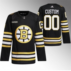 Men Women youth Boston Bruins Custom Black With Rapid7 Patch 100th Anniversary Stitched Jersey