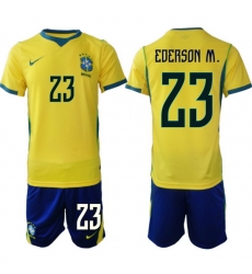 Youth Brazil 2026 FIFA World Cup Yellow Home Soccer Jersey EDERSON M. #23 Youth Brazil 2026 FIFA World Cup Yellow Home Soccer Jersey EDERSON M. #23