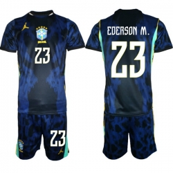 Men Brazil 2026 FIFA World Cup Blue Away Soccer Jersey EDERSON M. #23
