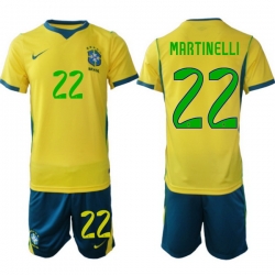 Men Brazil 2026 FIFA World Cup Yellow Home Soccer Jersey MARTINELLI #22 Green