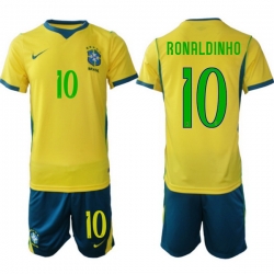 Men Brazil 2026 FIFA World Cup Yellow Home Soccer Jersey RONALDINHO #10 Green