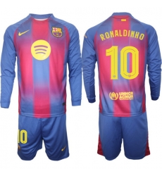 Men FC Barcelona 2026 Soccer Jerseys Red Long #10 RONALDINHO