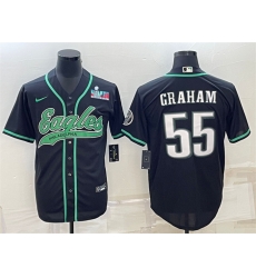 Men Philadelphia Eagles 55 Brandon Graham Black With Super Bowl LVII Patch Cool Base Stitched Baseball Jersey