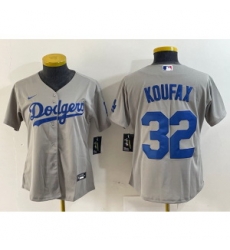 Women MLB Dodgers 32 Sandy Koufax Gray Nike Cool Base Women Jersey