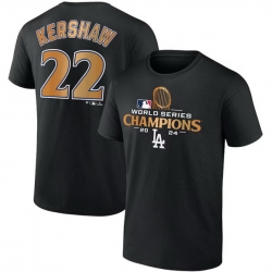 Men Los Angeles Dodgers 22 Clayton Kershaw Black 2024 World Series Champions Name  26 Number T Shirt