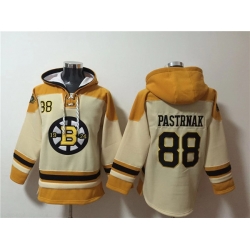 Men Boston Bruins 88 David Pastrnak Cream Ageless Must Have Lace Up Pullover Hoodie