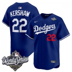 Men Los Angeles Dodgers 22 Clayton Kershaw 2025 World Series Cool Base Stitched Baseball Jersey Blue