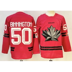 Men Canada Hockey #50 Jordan Binnington Red Stitched Jersey