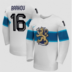 Men Finland Hockey 16 Aleksander Barkov White 2026 Away Stitched Jersey