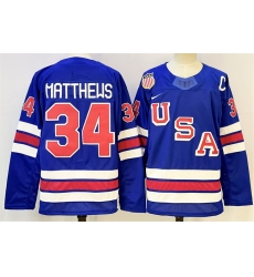 Men USA 34 Auston Matthews Royal 2025 2026 With C Patch Stitched Jersey