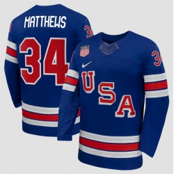 Men USA 34 Auston Matthews Royal 2026 Stitched Jersey