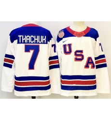Men's USA #7 Brady Tkachuk White 2026 Stitched Jersey Men's USA #7 Brady Tkachuk White 2026 Stitched Jersey