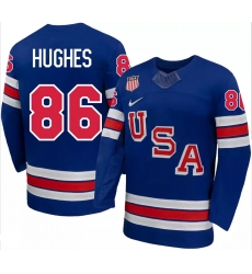 Men's USA #86 Jack Hughes Blue 2026 Stitched Hockey Jersey Men's USA #86 Jack Hughes Blue 2026 Stitched Hockey Jersey