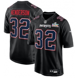 Men New England Patriots 32 TreVeyon Henderson Black 2025 Super Bowl LX Patch Carbon Fashion Stitched Game Jersey