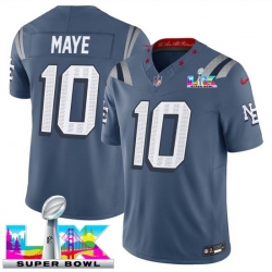 Youth New England Patriots 10 Drake Maye Storm Blue 2025 F U S E  Super Bowl LX Patch  Rivalries Vapor Limited Stitched Football Jersey