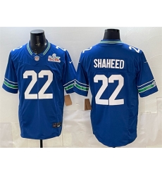 Men Seattle Seahawks 22 Rashid Shaheed Royal 2025 F U S E Super Bowl LX Patch Vapor Throwback Limited Stitched Football Jersey Men Seattle Seahawks 22 Rashid Shaheed Royal 2025 F U S E Super Bowl LX Patch Vapor Throwback Limited Stitched Football Jersey